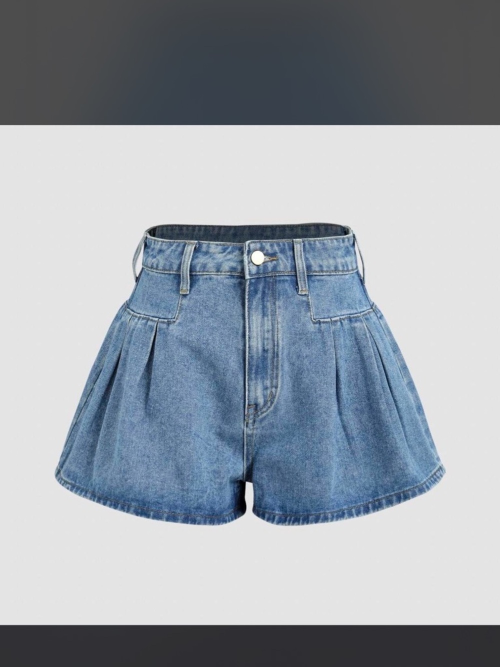 Cider Pleated High-Waist Denim Shorts - Blue
